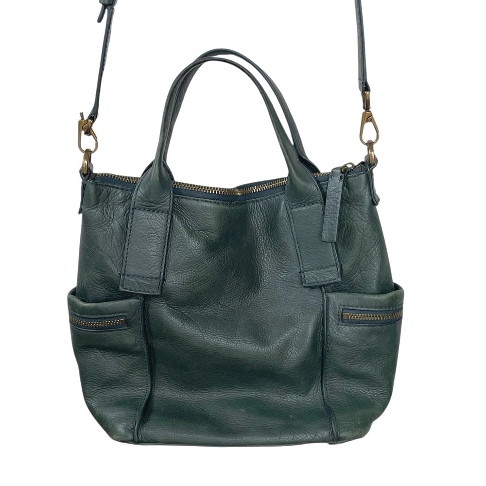 FOSSIL Emerson Satchel Green Pebbled Leather Bag Purse Gold Hardware Crossbody